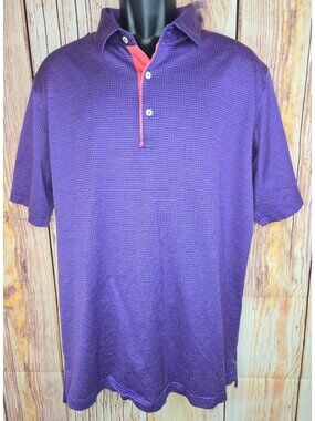 Peter Millar Mens Purple Micro Check Polo Large 100% Cotton